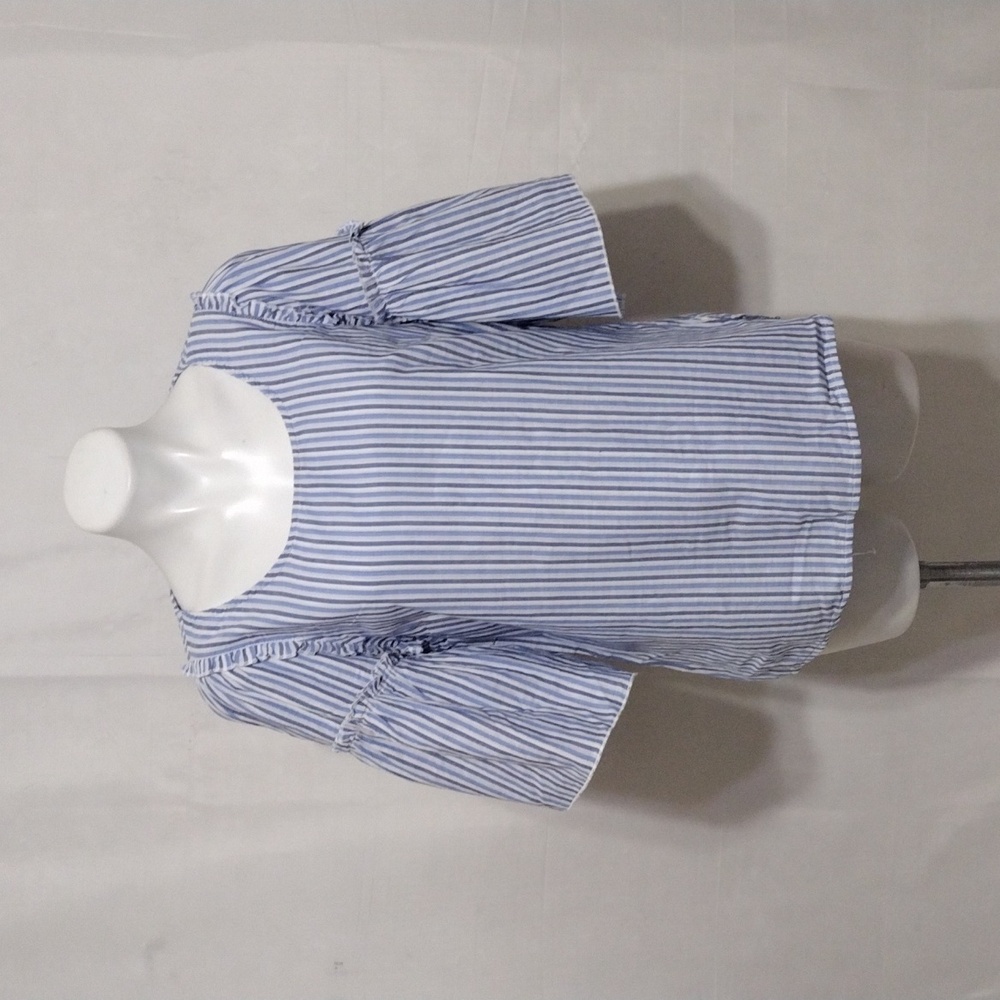 Seven7 Anthropologie Boho Peasant Blouse Pinstripe Bell Sleeve Cottagecore Top M